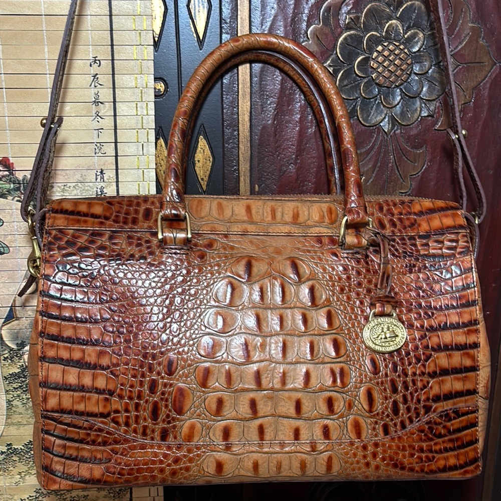 Brahmin Leather Satchel Pecan Melbourne Croc wStrap 11.75”Lx7.5”Hx4.5”W - Picture 3 of 17
